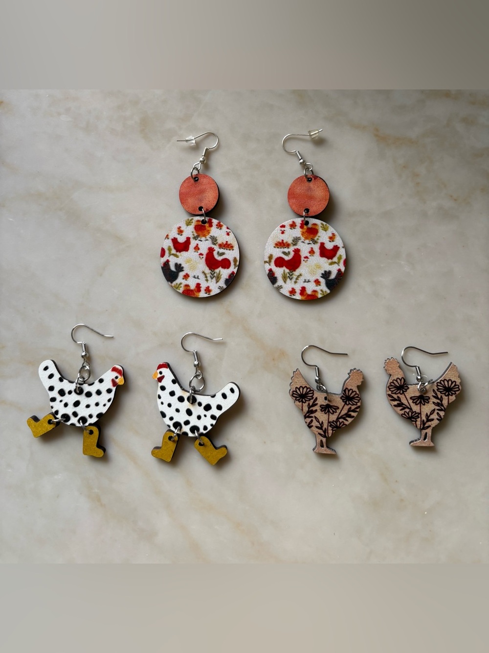 Farm chicken wooden bundle Earrings - double sided